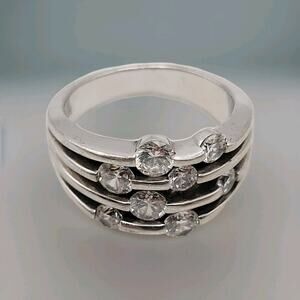 Designer SV 925 Clear CZ Sterling Silver Band Ring Sz 8